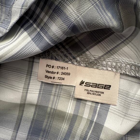 Sage NWT Guide Shirt UPF 50 Pure Cool Fishing Blue Plaid Long Sleeve XL - Picture 9 of 9